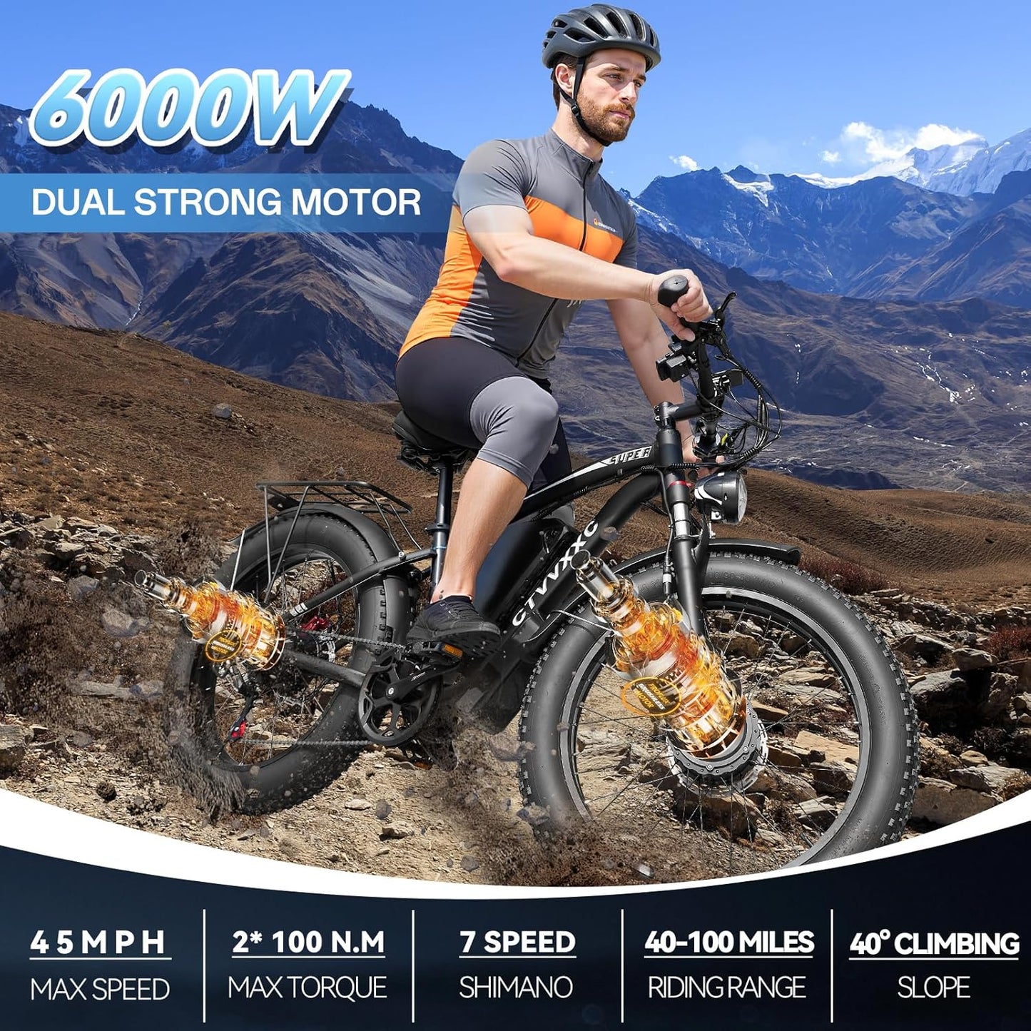 RIDEN X6 Dual-Motor Fat-Tyre Electric Bike | 52V Removable Battery, 7-Speed, 24" Fat Tyres, Hydraulic Brakes