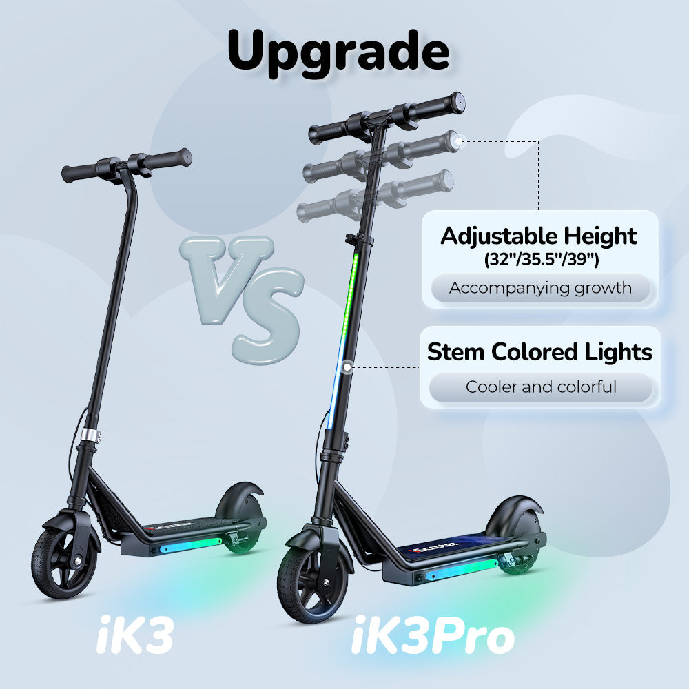 iScooter iK3Pro Kids Electric Scooter | Height-Adjustable, Colourful LED Lights, Top Speed 6mph, Ages 4+