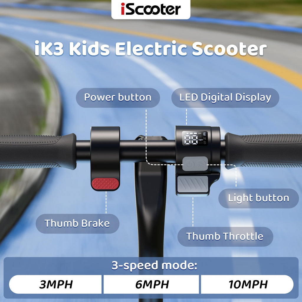 iScooter iK3Pro Kids Electric Scooter | Height-Adjustable, Colourful LED Lights, Top Speed 6mph, Ages 4+