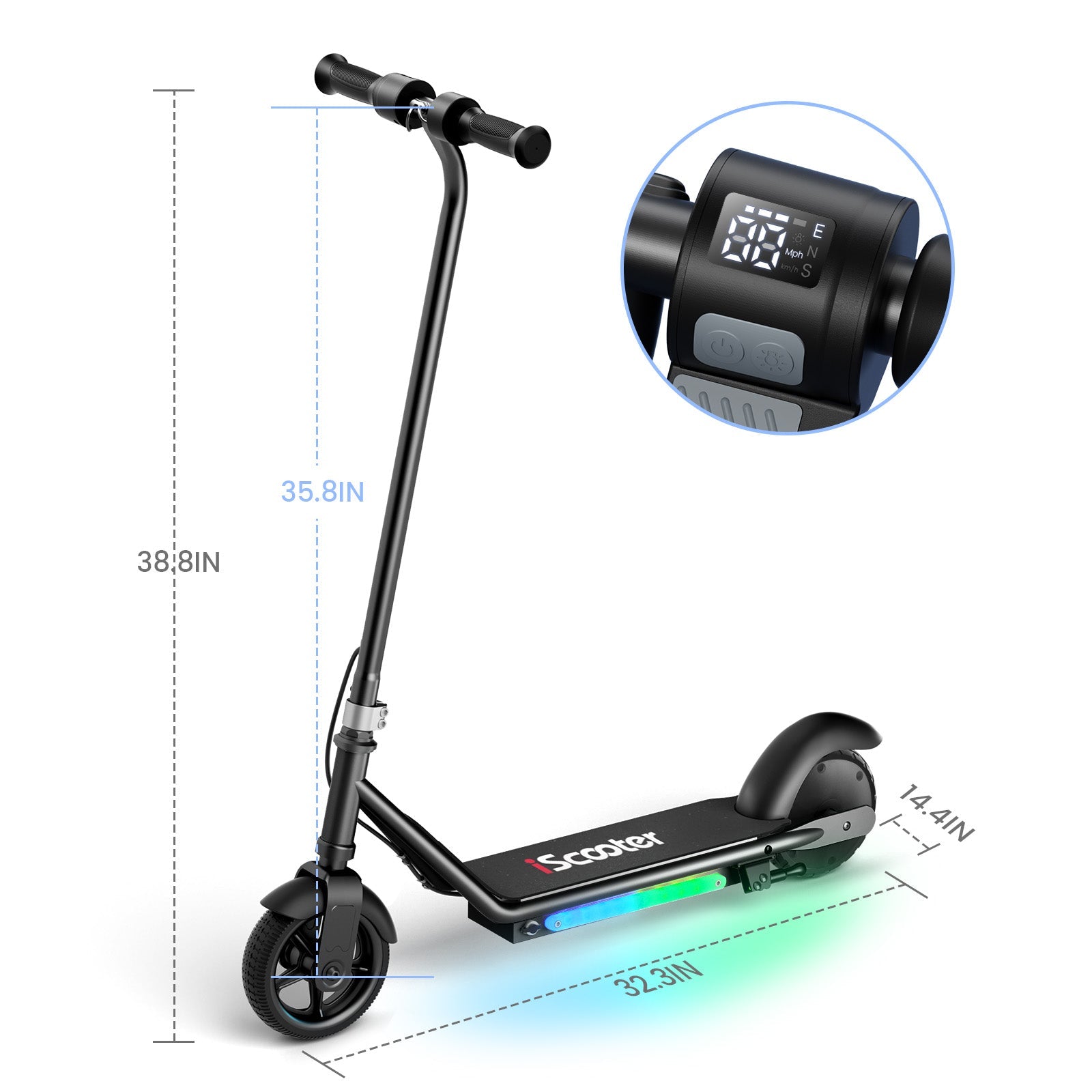 iScooter iK3Pro Kids Electric Scooter | Height-Adjustable, Colourful LED Lights, Top Speed 6mph, Ages 4+